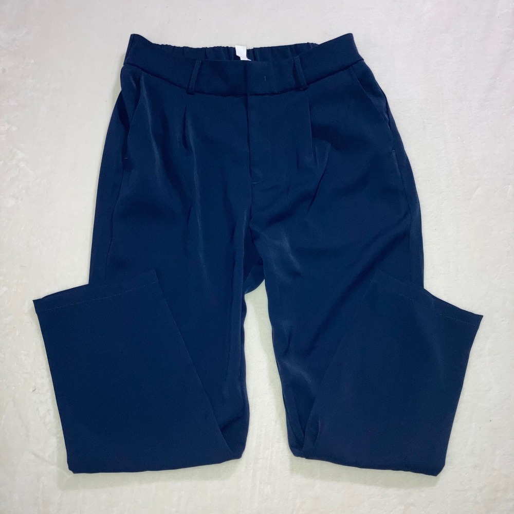 Halara‎ Navy Blue High Waisted Pleated Straight Leg Dress Pants Womens Large